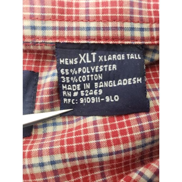 Puritan Men's Button Up Short Sleeve Red/Blue Plaid Shirt Size X-Large Tall - Picture 3 of 16